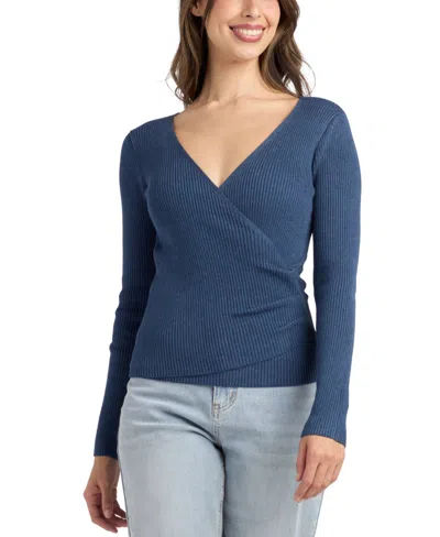 Bcx Women's Long-sleeve Wrap Sweater In Blue