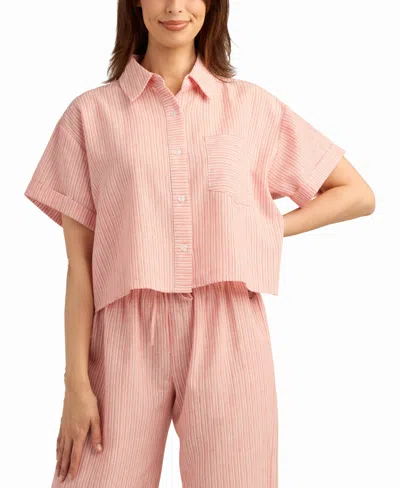Bcx Women's Mini Striped Collared Neck Shirt In Pink