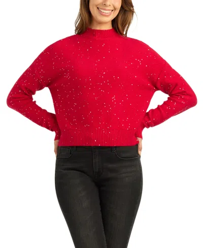 Bcx Women's Mock Neck Long-sleeve Metallic Sweater In Red