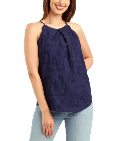 Bcx Women's Patchwork Embroidery Halter Neck Top In Blue