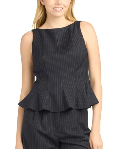 Bcx Women's Pinstripe Boat Neck Top In Blue