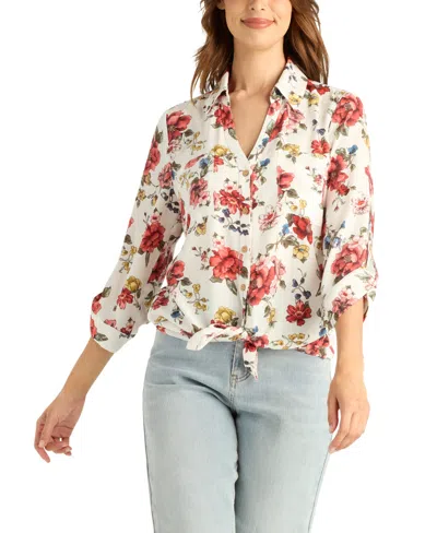 Bcx Women's Printed Collared Button-up Top In Multi