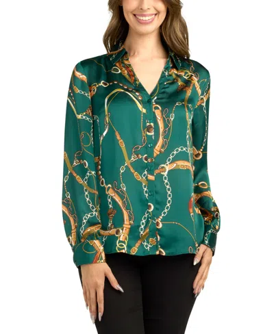 Bcx Women's Printed Collared Top In Green