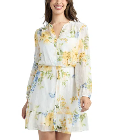 Bcx Women's Printed Mandarin Collar Dress In Blue