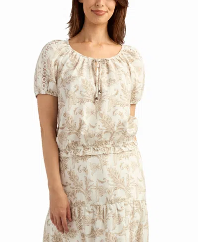 Bcx Women's Printed Short-sleeve Peasant Top In Neutral