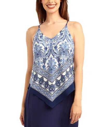 Bcx Women's Printed Triangle-hem V-neck Top In Blue