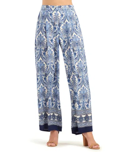 Bcx Women's Printed Wide-leg Mid-rise Pants In Blue