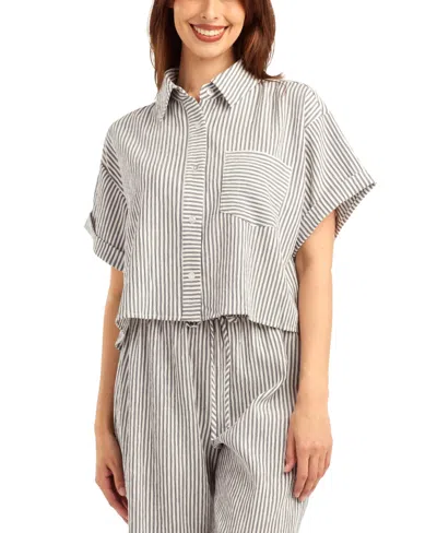 Bcx Women's Pucker Stripe Button-front Top In Gray