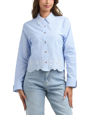 Bcx Women's Resort Button Up Long Sleeve Shirt In Blue