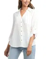 Bcx Women's Resort Collared Two Pocket Button Up Shirt In White
