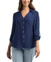Bcx Women's Resort Gauzy Texture Collared Button Up Shirt In Blue