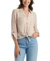 Bcx Women's Resort Gauzy Texture Collared Button Up Shirt In Neutral