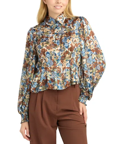 Bcx Women's Shadow Printed Collared Top