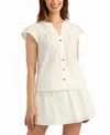 Bcx Women's Solid Dobby Stripe V-neck Top In White