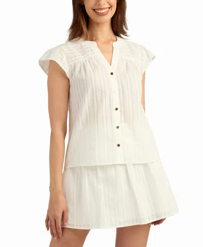 Bcx Women's Solid Dobby Stripe V-neck Top In White