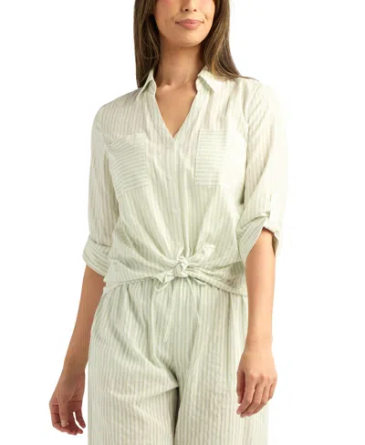 Bcx Women's Striped Button-up Shirt In Green