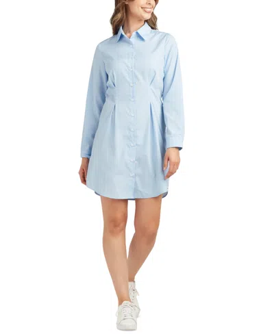 Bcx Women's Striped Long-sleeve Pleated-waist Shirtdress In Blue