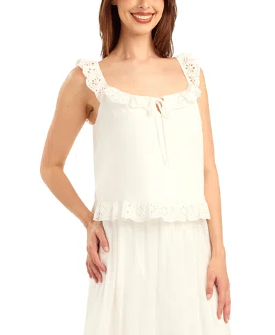 Bcx Women's Striped Ruffle-detail Square Neck Top In Neutral