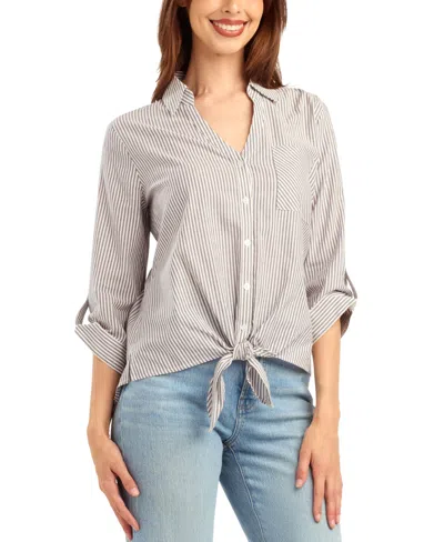 Bcx Women's Striped Tie-front Button-up Shirt
