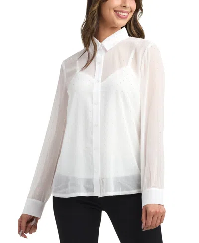 Bcx Women's Studded Chiffon Long Sleeves Shirt In White