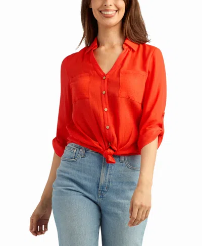 Bcx Women's Texture Gauze Button-up Shirt In Multi