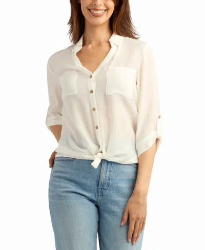 Bcx Women's Texture Gauze Button-up Shirt In Multi