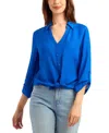 Bcx Women's Textured Button-front Top In Blue