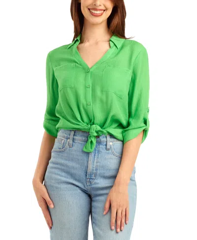 Bcx Women's Textured Button-front Top In Green