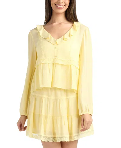Bcx Women's Textured Long-sleeve Peplum Top In Yellow