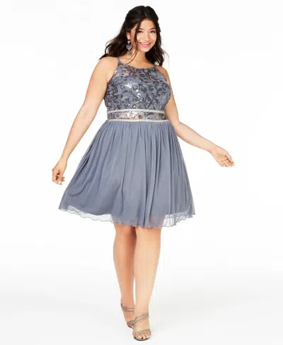 Bcx Women's Trendy Plus Size Embellished Chiffon Fit & Flare Dress Gray Size 20w