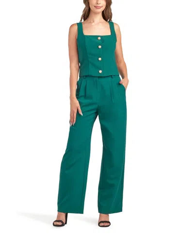 Bcx Women's Twill Pleated Wide Leg Pants In Green