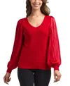 Bcx Women's V-neck Pleated Sleeve Pull-on Sweater In Red