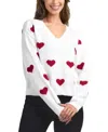 Bcx Women's V-neck Pull-on Heart Sweater In White