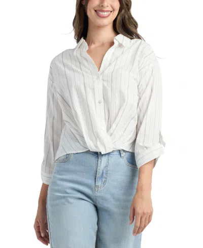 Bcx Women's Variegated Stripe Button-up Top In White