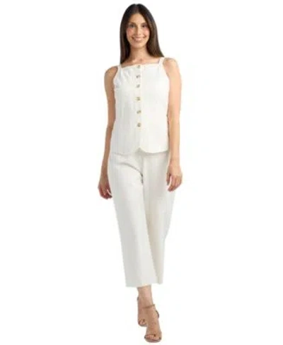 Bcx Womens Button Front Cami Top Cropped Pant Set In Off White