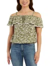 BCX WOMENS CRINKLED LACE TRIM CROPPED