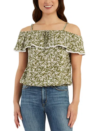 Bcx Womens Crinkled Lace Trim Cropped In Green