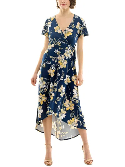 Bcx Womens Floral Print Jersey Fit & Flare Dress In Blue