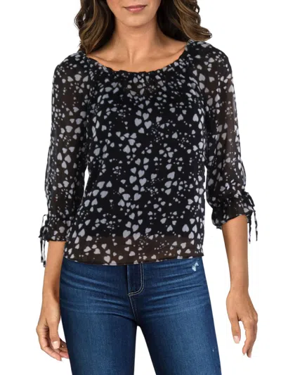 Bcx Womens Printed Hearts Pullover Top In Black