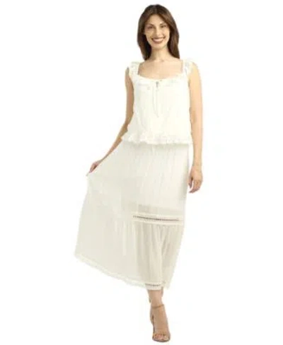 Bcx Womens Ruffle Detail Square Neck Top Textured Pull On Maxi Skirt Set In White