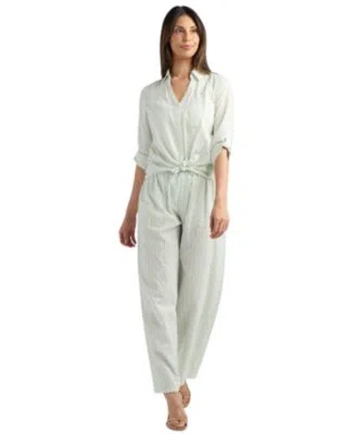 Bcx Womens Striped Button Up Shirt Pant Set In Color 5