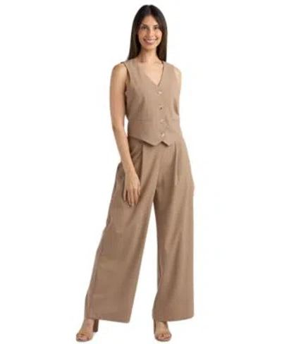 Bcx Womens Suiting V Neck Vest Wide Leg Pull On Pants Set In Taupe