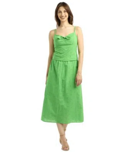 Bcx Womens Tie Front Sweetheart Neck Camisole Top Lime Pleated Pull On Skirt Set In Green