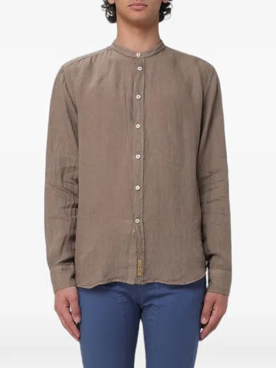 Bd Baggies Band-collar Long-sleeve Shirt In Brown