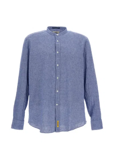 Bd Baggies Check-pattern Band-collar Shirt In Blue
