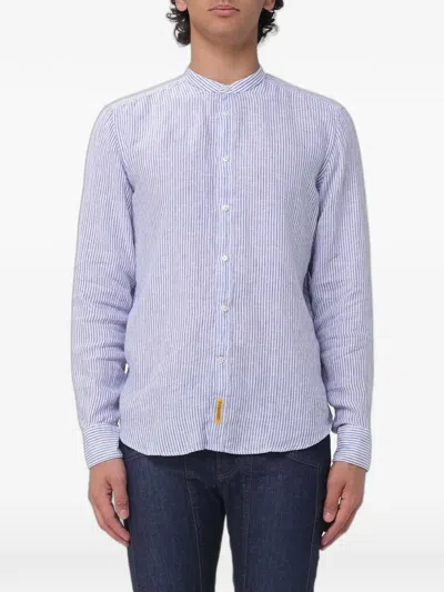 Bd Baggies Striped Band-collar Shirt In Blue