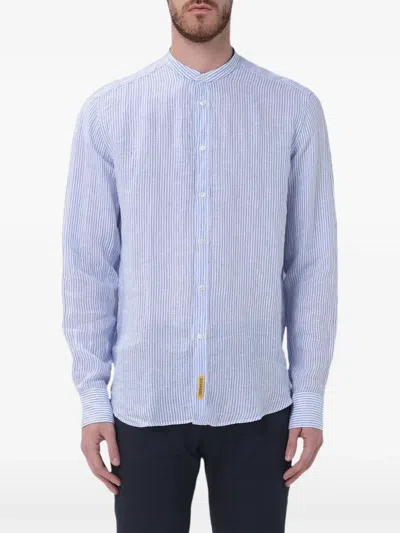 Bd Baggies Striped Band-collar Shirt In Blue
