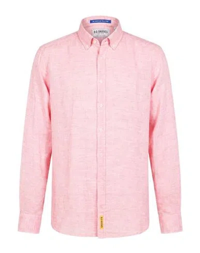 B.d.baggies B. D.baggies Man Shirt Coral Size Xl Linen In Pink
