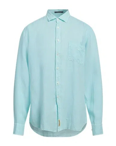 B.d.baggies B. D.baggies Man Shirt Turquoise Size Xl Linen In Blue