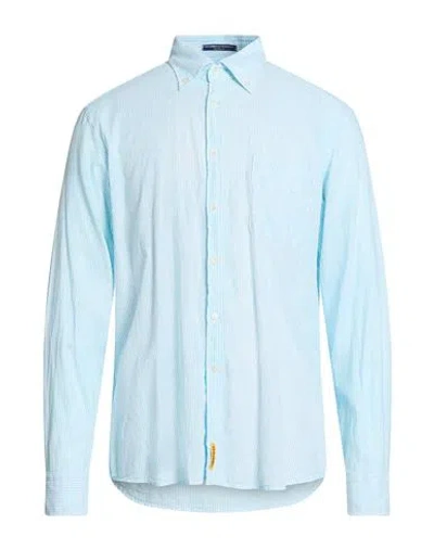 B.d.baggies B. D.baggies Man Shirt Turquoise Size Xl Linen, Cotton In Blue